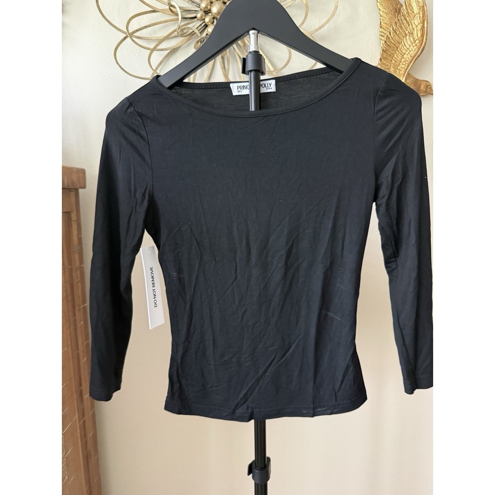 Princess Polly Top US 2 Black Long Sleeve Scoop Neck ECOVERO Stretch NWOT